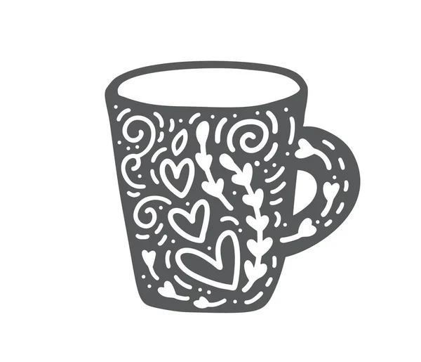 Скандинавська сучасна чаша з квітами і квітами в стилі гігге. процвітає елемент векторної чашки з серцем на день валентинки, романтична любовна листівка, свято — стоковий вектор