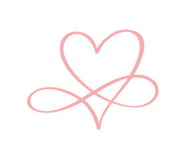 Pembe Kalp "Sonsuz Aşk" simgesi. Sonsuza dek logo taşıyıcısı. Romantik sembol birleşim, tutku ve düğün. Tişört, kart, poster için şablon. Sevgililer Günü illüstrasyonunun düz ögesini tasarla — Stok Vektör