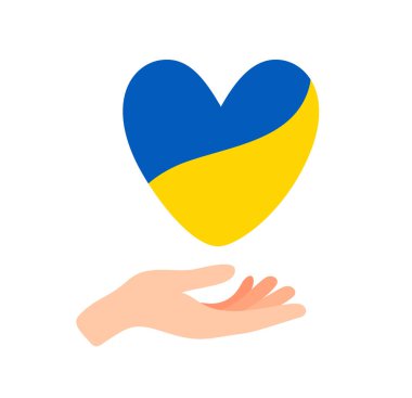 Ukrayna 'daki savaşı durdurun. Ukrayna 'nın elini tutan kalbi. Rus işgalcilerden koruma. Ukrayna için dua et. Barışın yansıması. Ukrayna poster konseptinde savaş ve askeri saldırıyı durdurun