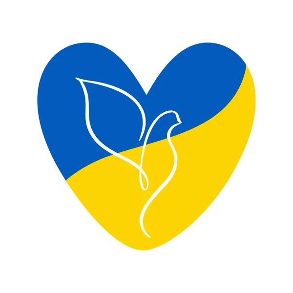 Vektor Holubice míru v srdci v modré a žluté barvě vlajky Ukrajiny. Zastavte válku na Ukrajině. Koncept míru. ilustrace pro váš design — Stockový vektor