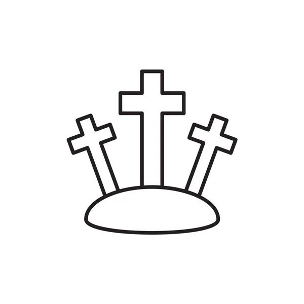 Calvaire colline linéaire icône chrétienne. Trois croix à Golgotha Mountain. Crucifixion de Jésus-Christ. Vendredi saint. Illustration fine. Symbole de contour. Schéma vectoriel isolé — Image vectorielle