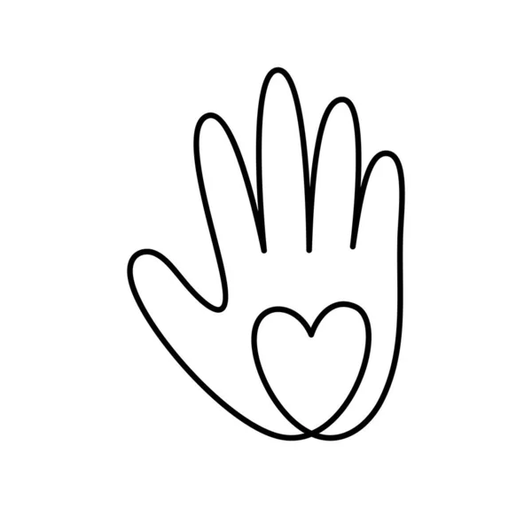 Parem a guerra na Ucrânia. Mão mão monolina desenhada com coração Incentivar doar logotipo. Conceito ideia de doação e ícone de ajuda. Proteção contra invasores russos —  Vetores de Stock