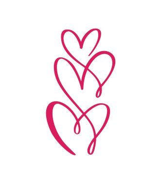 Kırmızı Kaligrafi, üç aşığın kalbi. El çizimi ikon logo vektör aile sevgililer günü. Tebrik kartı, kupa, fotoğraf kaplamaları, tişört baskısı, broşür, poster tasarımı için dekor