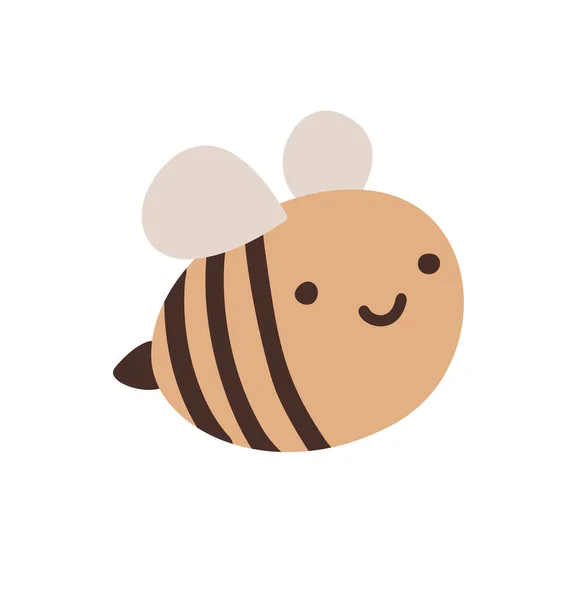 Linda abeja escandinava amistosa. Dibujos animados abeja voladora feliz con grandes ojos bondadosos. Carácter insecto. Baby Vector aislado en blanco — Vector de stock