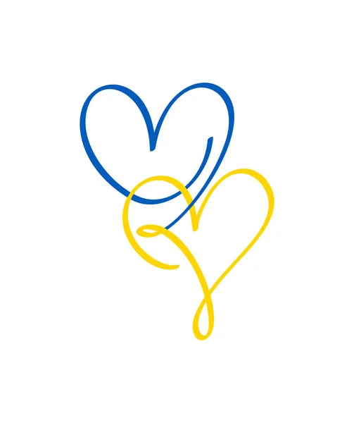 Calligraphie bleue et jaune deux amants cœurs Ukraine. icône dessinée à la main logo vecteur famille Saint Valentin. Décor pour carte de vœux, tasse, superpositions de photos, impression de t-shirt, flyer, poster design — Image vectorielle