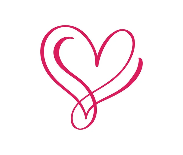 Διάνυσμα καλλιγραφία καρδιά αγάπη υπογράψει μία γραμμή. Ρομαντικό σύμβολο ημέρα του Αγίου Βαλεντίνου συνδέεται, το πάθος και το γάμο. Πρότυπο για t πουκάμισο, κάρτα, αφίσα. Στοιχείο σχεδίασης επίπεδη απεικόνιση — Διανυσματικό Αρχείο