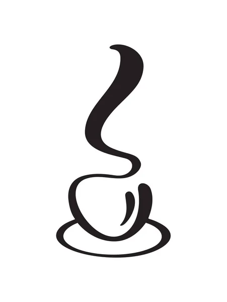 Vector Kalligraphie Kaffee Oder Teetasse Auf Untertasse Kalligrafische Schwarz Weiß — Stockvektor