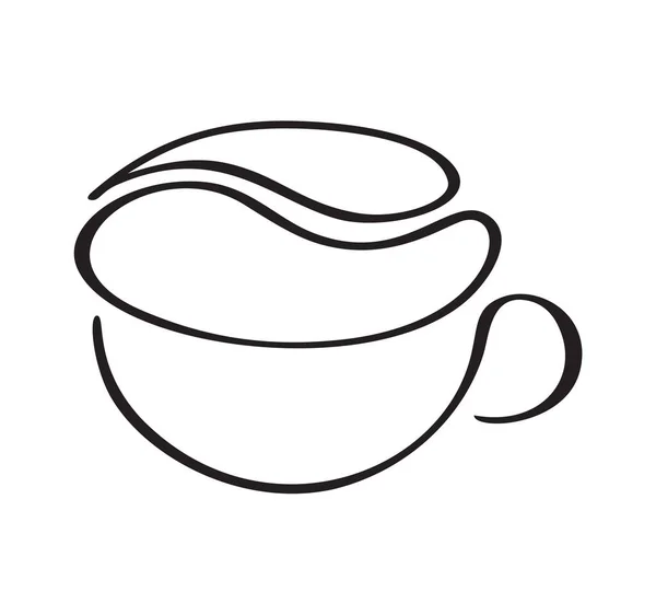 Vector Kalligraphie Kaffee Oder Teetasse Und Bohne Kalligrafische Konzeptillustration Schwarzweiß — Stockvektor