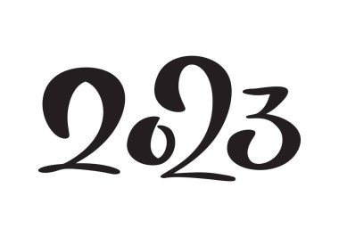 2023 Mutlu Yıllar ve Noel vektör metni. Tasarım tatil şablonu için iş günlüğünün kapağı, beyaz arkaplanda izole edilmiş kart afişi illüstrasyonu.