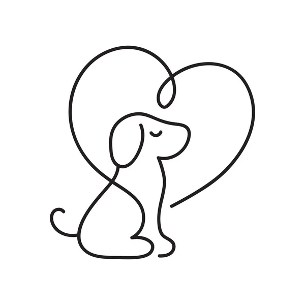 爱动物标志与狗和心脏 手绘单胞菌载体 设计模板和图标 概要和线性孤立的说明 — 图库矢量图片