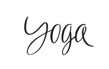 Elle yazılmış vektör logosu metni Yoga. Rozet simgesi afişi afiş panosu çıkartma dükkanı için el yazısı. Metin arkaplanı. Kaligrafik tasarım.