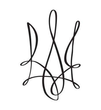 Ulusal Ukrayna sembolü Trident ikonu. Vector Hand Ukrayna Devlet Armaları Kabanını çizdi siyah renk çizimi düz resim.