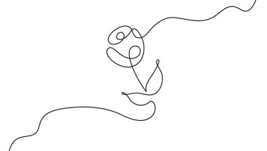 Gül çiçeği minimalist tasarım minimalizmi konsept logosunun aralıksız çizimi. Tebrik kartı, tekstil ve web tasarımı.