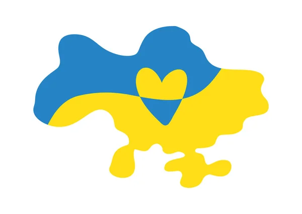 Carte Vectorielle Ukraine Avec Coeur Couleur Bleue Jaune Sauver Ukraine — Image vectorielle