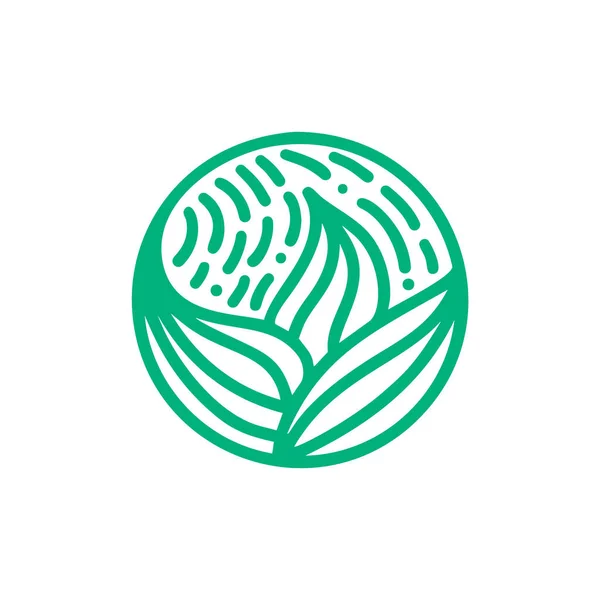 Organic Plant Green Leaves Logo Bio Emblem Circle Linear Style — Vetor de Stock