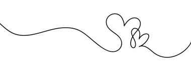 İki Kalpli Sevgililer Günü Aralıksız Aşk Çizgisi. Kalp Çifti Minimalist İllüstrasyon. Bir Çizgi Soyut Çizim. Düğün Minimalist Konferans Sanatı.