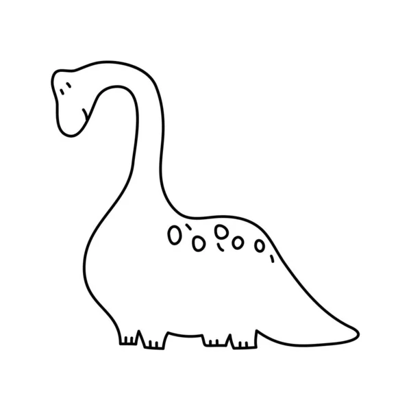 Vector Stylized Cute Monoline Dinosaur Brachiosaurus Isolated White Background Kids — Stock Vector