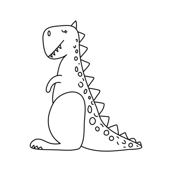 Vector Stylized Cute Monoline Dinosaur Turannosaurus Isolated White Background Kids — Stock Vector