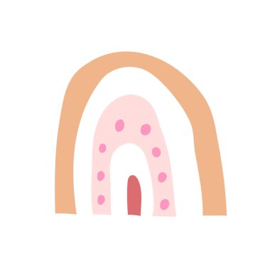 Çocuk için İskandinav çizgi film tarzında noktalı Gökkuşağı Vektörü. Poster, baskı kartı, kumaş, kitap, iç tasarım için çizilmiş şirin boho çizimi.