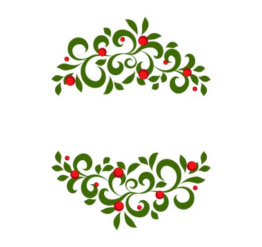 Mutlu noel vektörü yeşil çerçeve süsü dallarla ve kırmızı böğürtlenlerle yazı için yer. Tebrik kartı için kış tatili ögesi.