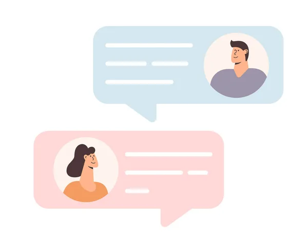 Man Woman Chatting Vector Illustration Flat People Design Speech Bubbles — ストックベクタ