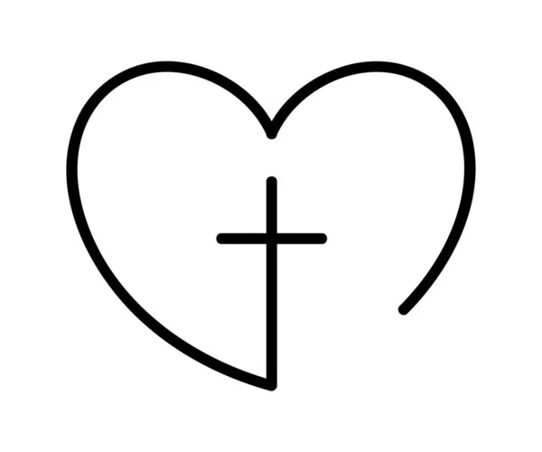 Abstract Religious Cross Heart Icon Christian Love Logo Monoline Vector — Stock vektor