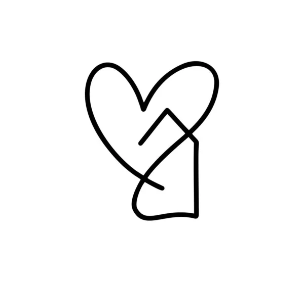 Kalp Vektör Elli Monolin Logo Simgesi Çizilmiş Çinde Bir Sanat — Stok Vektör