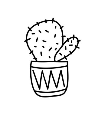 Vektör Kaktüs saksısı Echinocactus Houseplant 'ın beyaz izole resimli İskandinav resmine tek el çizimi.