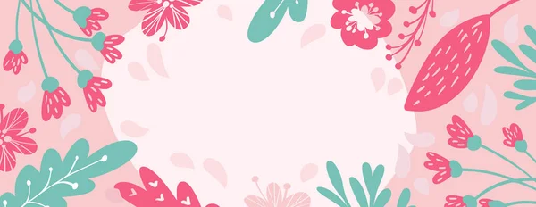 Pink Banner Summer Floral Composition Place Text Center Botanical Illustration — Stockvektor