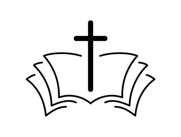 Vector Illustration Christian Logo Icon Emblem Cross Holy Bible Religious —  Vetores de Stock