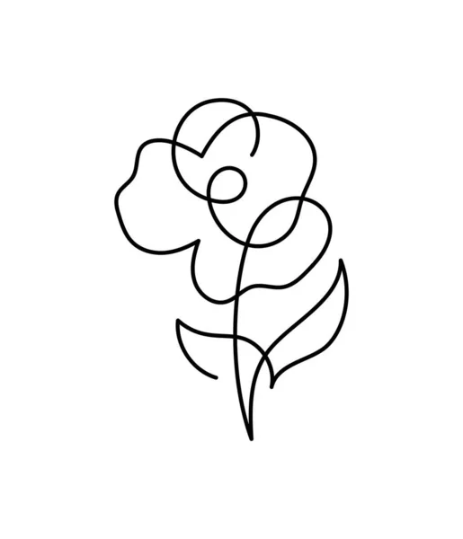 Continuous One Line Art Drawing Vector Calligraphic Flower Logo Black — Stockový vektor