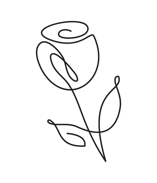 Continuous One Line Art Drawing Vector Calligraphic Flower Rose Logo — Wektor stockowy