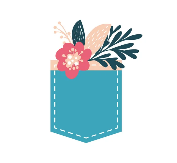 Hand Drawn Vector Flower Bouquet Grasses Bunch Jeans Pocket Wedding — Διανυσματικό Αρχείο