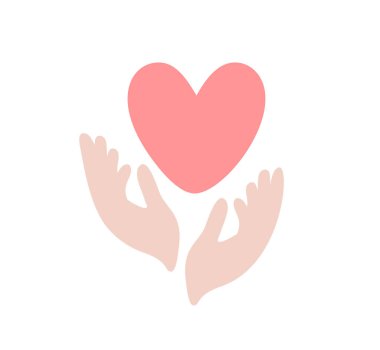 Vector Beige woman hand takes red heart logo icon. Encourage donate. Concept idea of donation or medicine help. Stop war in Ukraine.