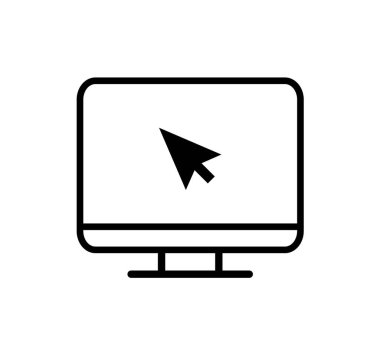 Monitor with mouse cursor outline. Computer cursor line vector icon. linear style sign for mobile concept and online web design. Symbol, logo illustration graphic.