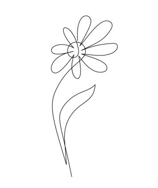 Çiçek vektörü bir çizgi sanat logosu. Monolin çizen minimalist hatlar. Pankart, kitap tasarımı, web illüstrasyonu için kesintisiz satır çizimi.