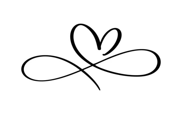 無限大の記号でベクトルハートのロゴを愛します バレンタインデー 結婚式の印刷にはがきで署名しなさい 白地に孤立した書や文字のイラスト — ストックベクタ