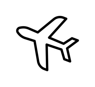 Düzlem simgesi vektörü. Uçak ikonu vektörü. Uçuş taşıma sembolü. Seyahat illüstrasyonu. Tatil sembolü.