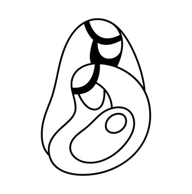 Noel Vektörü Hıristiyan ikonu, İsa 'nın İsa' nın doğumu sahnesi, Meryem ve Yusuf 'la birlikte. Logo illüstrasyon skeci. Beyaz arkaplanda izole edilmiş siyah çizgilerle çizilmiş karalama el.