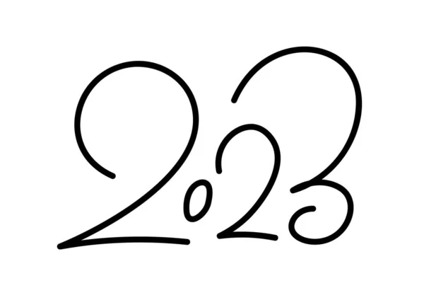 Caligrafía Dibujada Mano Letras Vectoriales Número Negro Texto 2023 Feliz — Vector de stock