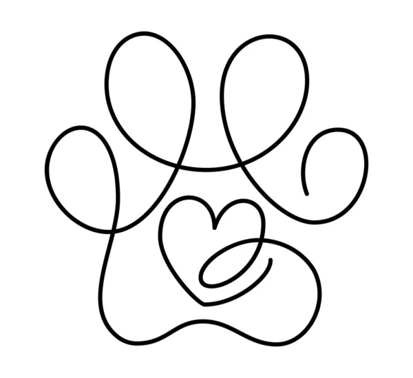 Coeur Avec Patte Chat Chien Dessin Continu Une Ligne Minimal — Image vectorielle