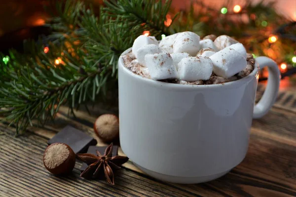 Чашка Горячего Шоколада Какао Зефиром Уютный Зимний Отдых Рождество — стоковое фото