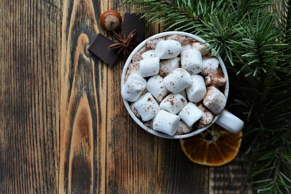 Tasse Chocolat Chaud Cacao Avec Guimauves Vacances Hiver Confortables Noël — Photo