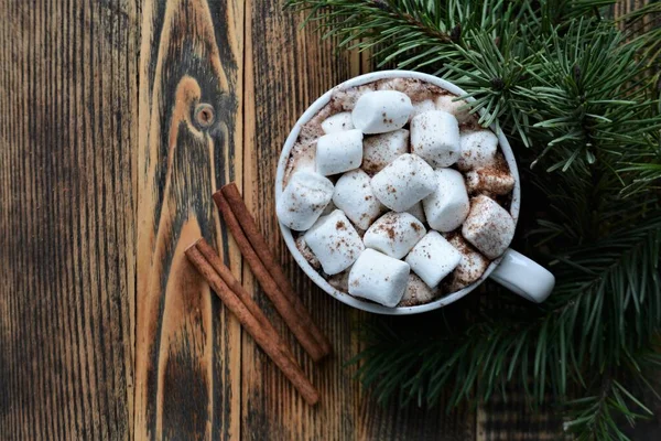 Tasse Chocolat Chaud Cacao Avec Guimauves Vacances Hiver Confortables Noël — Photo