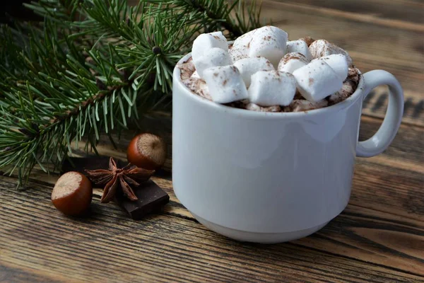 Чашка Горячего Шоколада Какао Зефиром Уютный Зимний Отдых Рождество — стоковое фото