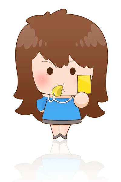 Молода дівчина показує жовту картку — стокове фото