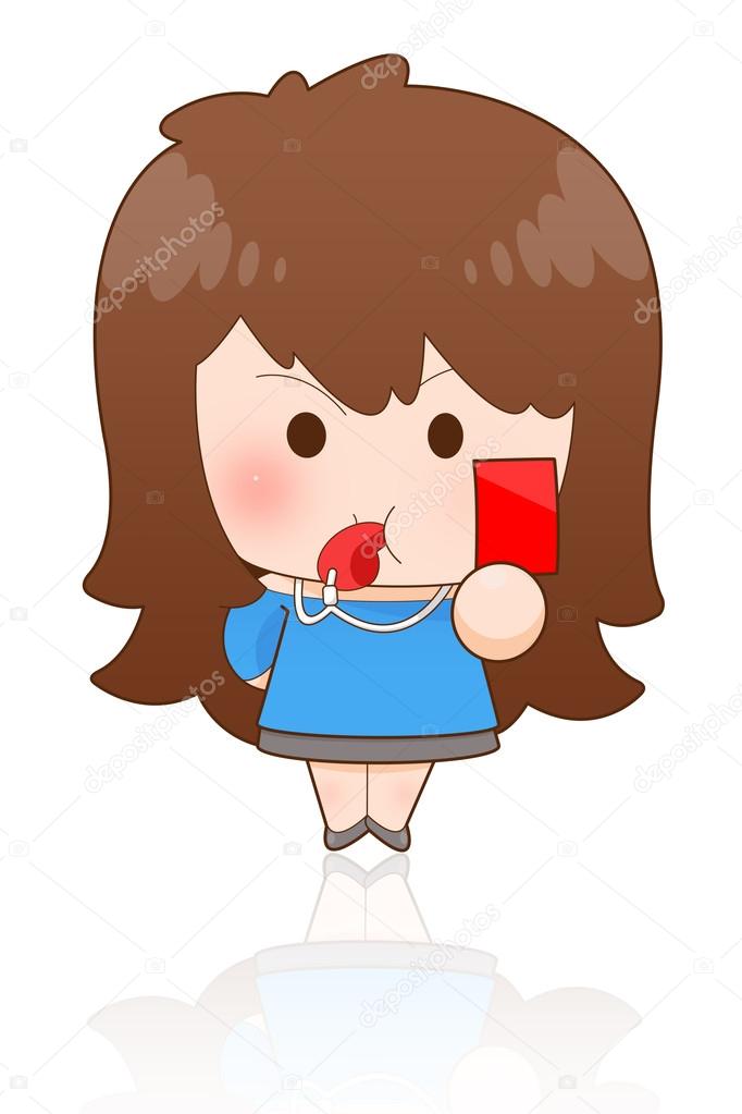 Young girl showing red card
