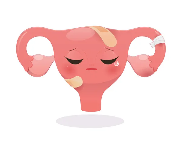 Caricature Avec Utérus Concept Santé Sur Fond Vert Utérus Malade — Image vectorielle