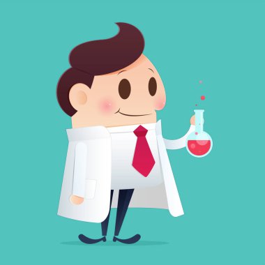 Çizgi film bilim adamı fikir kavramı karakter tasarımı, vektör çizim 10 Eps ile tüp ve bilim deneyleri,