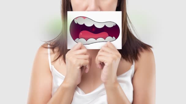 Κακή Αναπνοή Δυσοσμία Του Στόματος Έννοια Ούλα Υγείας Και Δόντια — Αρχείο Βίντεο
